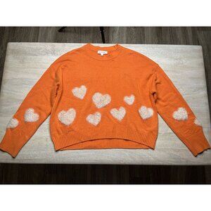 EP YAYING Orange Hearts Crewneck Sweater Wool Cashmere Size 4 or US Large